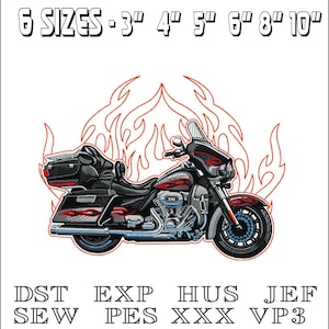 Retro motorcykel - Maskinbroderidesign - DST, PES, VP3 & mer - Direkt nedladdning