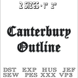 以下が含まれることがあります： 輪郭スタイルの「カンタベリー」という言葉の白黒刺繍デザイン。デザインは2つのサイズで利用できます：1インチと2インチ。含まれるファイル形式はDST、EXP、HUS、JEF、SEW、PES、XXX、およびVP3です。