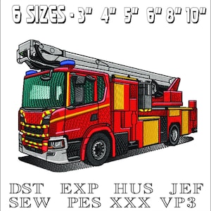 Camion de pompier - motif de broderie Machine - DST, PES, VP3 et plus - téléchargement immédiat