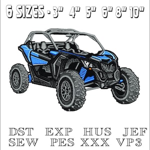 May include: Black and blue off-road vehicle with a roll cage. The vehicle is available in six sizes: 3 inches, 4 inches, 5 inches, 6 inches, 8 inches, and 10 inches. The image includes the text "6 SIZES - 3" 4" 5" 6" 8" 10"".