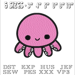 Pink octopus - Machine Embroidery Design - DST, PES, VP3 & More - Instant Download