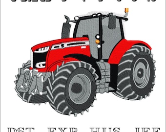 Röd traktor gårdsbil - Maskinbroderidesign - DST, PES, VP3 & mer - Direkt nedladdning