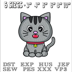 Grey kitten  - Machine Embroidery Design - DST, PES, VP3 & More - Instant Download