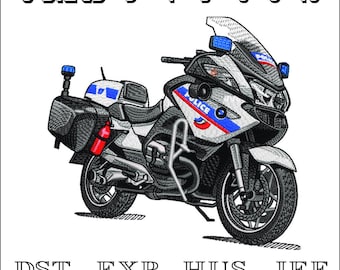 Moto de policía - Diseño de bordado a máquina - DST, PES, VP3 y más - Descarga instantánea