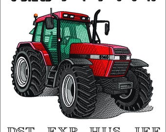 Röd traktor gårdsbil - Maskinbroderidesign - DST, PES, VP3 & mer - Direkt nedladdning