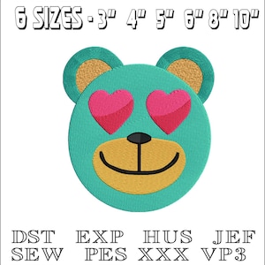 Heart Eyes Bear - Machine Embroidery Design - DST, PES, VP3 & More - Instant Download