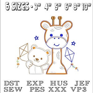 Bear and Giraffe Applique - Machine Embroidery Design - DST, PES, VP3 & More - Instant Download