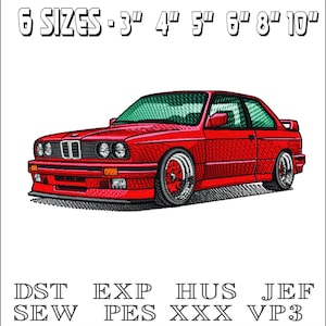 Può includere: Ricamo rosso di un'auto, disponibile in sei dimensioni: 3 pollici, 4 pollici, 5 pollici, 6 pollici, 8 pollici e 10 pollici. Il design è disponibile nei formati DST, EXP, HUS, JEF, SEW, PES, XXX e VP3.
