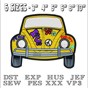 Beetle Bug Peace car - Machine Embroidery Design - DST, PES, VP3 & More - Instant Download