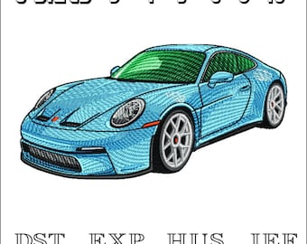 May include: An embroidery design of a light blue sports car in six sizes: 3 inches, 4 inches, 5 inches, 6 inches, 8 inches, and 10 inches. The design is available in the following file formats: DST, EXP, HUS, JEF, SEW, PES, XXX, and VP3.