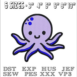 Purple octopus - Machine Embroidery Design - DST, PES, VP3 & More - Instant Download