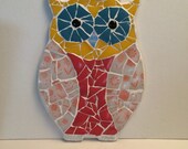 Owl mosaic made from vintage pyrex