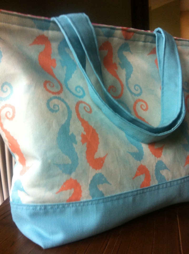 Seahorse Print Large Tote