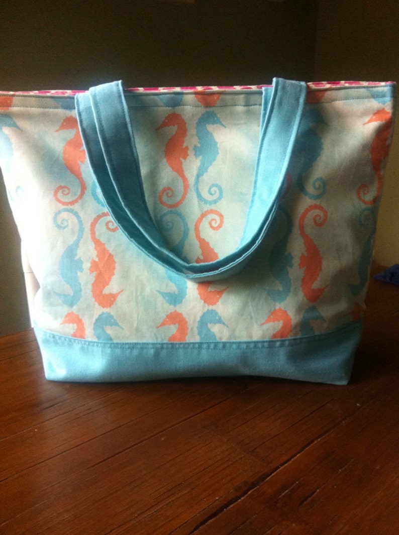 Seahorse Print Large Tote