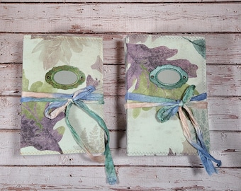 Handmade Botanical Junk Journal: Tea Dyed Pages, Sari Silk Ribbon