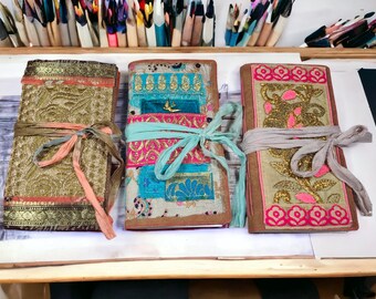 Artist Sketchbook Handmade Sari Trim Collaged Vegan Leather Covers