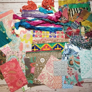 Boho-knutselbundel: kantha-quiltrestjes, sarizijden, kralen, papier