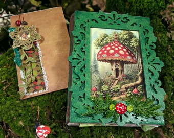 Enchanted Forest Toadstool Journal Tea Dyed Pages Hand Torn Pages Chunky Hand-painted Grimoire Commonplace Book Writing