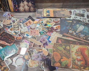 Huge 300+ Stickers Papers Ephemera Bundle Surprise Box Witchy Gothic Woodland Mystical Fantasy Journaling Collage Kindle Decorating