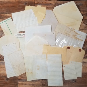 Etiquetas teñidas de té Tarjetas Sobres Papel manchado de té Paquete de efímeras de 25 piezas Envejecido Angustiado Grungy Junk Journal Papers Collage Medios mixtos