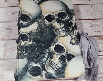 Gothic Skulls Junk Journal Grungy Tea Dyed Hardcover Commonplace Book Spell Book Halloween Chunky Writing Journal Tome