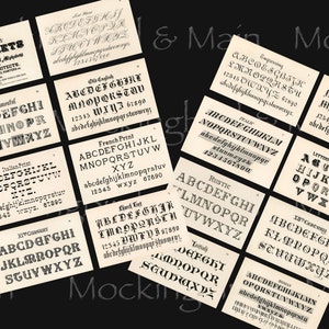 2 Sheets Antique Fonts Lettering Journaling Typography Cards Digital Junk Journal Ephemera Planner Pockets Tuck Spots