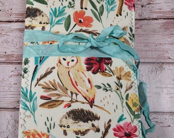 Handmade Animal Fabric Junk Journal: Teal Seam Binding, 110 Pages
