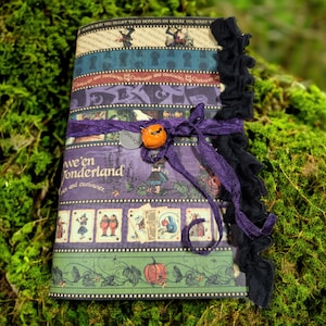 Halloween in Wonderland Alice In Wonderland Mad Hatter Queen of Hearts Junk Journal Style Handmade Journal Keepsake Journal