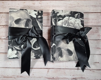 Gothic Skull Fabric Junk Journal: Tea Dyed Pages, Handmade Art Journal