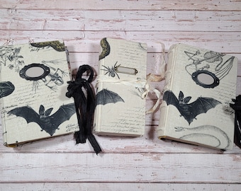 Halloween  Gothic Journal Tome Cabinet of Curiosities Bats Snakes Grungy Tea Dyed Hardcover Commonplace Book Spell Book Writing Journal