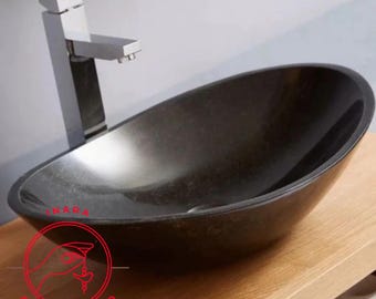 Ovale wastafel zwart marmer 50 cm | Moderne badkamer