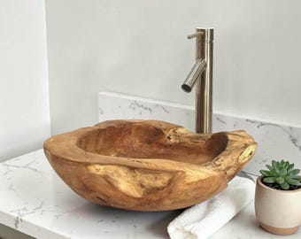 Teak wortelwastafel | Handgemaakte natuurlijke jati-wortelgootsteen, uniek artistiek decor