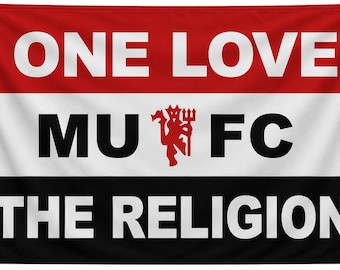Manchester United Flag: One Love MUFC The Religion (5FT x 3FT)