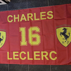 Bandera de Ferrari de 1,5 m x 0,9 m, bandera de Fórmula 1 de Charles Leclerc, regalo. Bandera de Fórmula 1 de Ferrari.