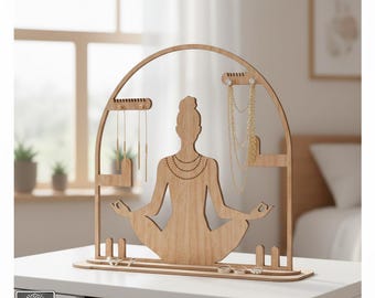 Yoga Woman Jewelry Organizer SVG, Laser Cut File, Meditating Girl Display (Digital Template)