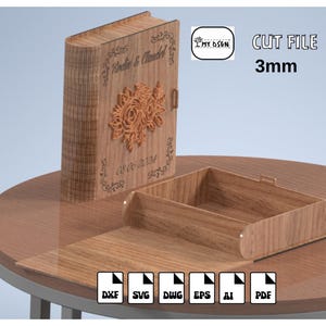 Personalisierte Laser-Schnitt-Bücherbox aus Holz - Dekorative Blumen-Design Erinnerungsbox - Geschenk-Box & Memory-Box - svg dxf dwg eps pdf ai Schnittdateien