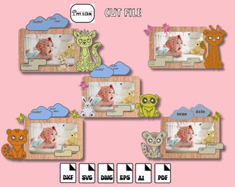 Animal Nursery Decor, Customizable Baby Photo Frame Laser Cut Files (Digital Download)