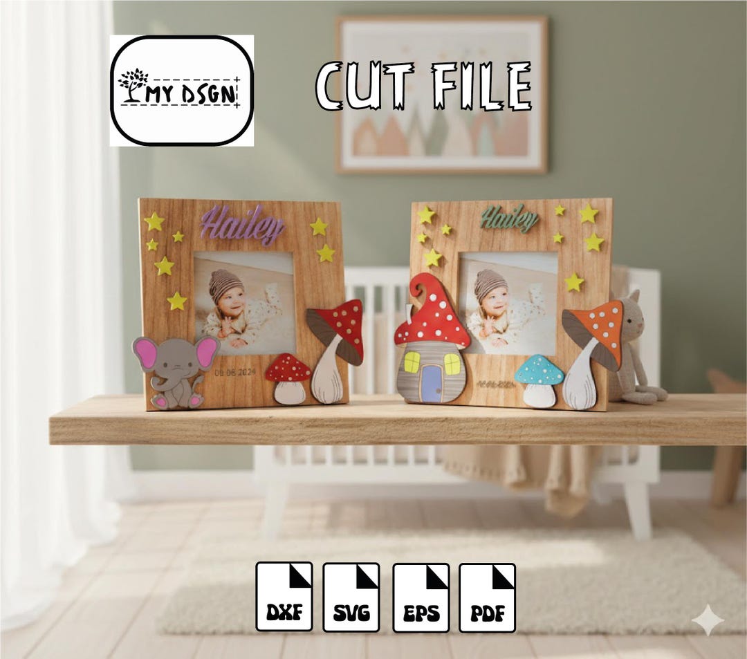 Personalized Baby Photo Frame Svg Cut File | Mushroom Elephant Nursery ...