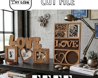 Fichier de découpe laser cadre collage photo amour, conception coeur anniversaire (téléchargement SVG)