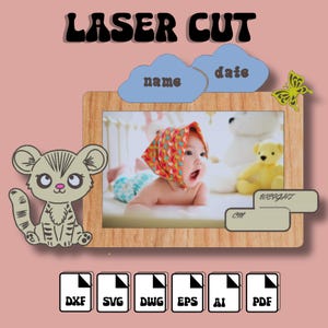 Laser cut Custom Baby Birth Photo Frame SVG, Baby Picture Frame Laser Cut Files, Baby announcement svg New baby gift lasercut Digital