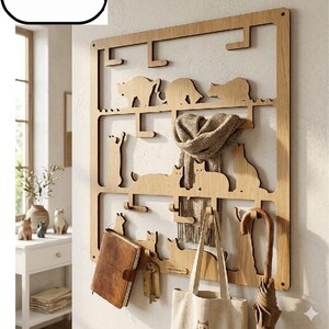 Katzen Wand Organizer svg, Laser geschnitten Schlüsselhalter, Holzdekor (dxf, eps, pdf)