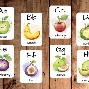 Fruit Alphabet Flash card ABC fruit colourful classroom decor nursery Montessori Cards printable Learning Resource Preschool Learn Letters