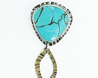 Turquoise, Sterling silver & Brass Pendant