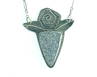 Titanium coated sparkly druzy flower necklace