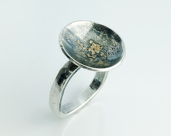 Domed sterling and 24 kt gold keumboo ring
