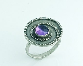 Amethyst spiral swirl ring