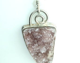 Sparkly Rose Druzy Quartz Pink Pendant in sterling silver