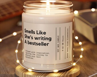 Smells like She's Writing A Bestseller Candle ,Author Gift Aspiring Poet Funny Unique Handmade Personalized Care Package Writer's Block