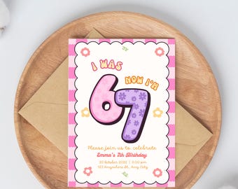 6-7 Birthday Invitation for Girls, Editable Meme Trending Six Seven Party Invite, Bruh, Girl Birthday, Canva Digital Invite