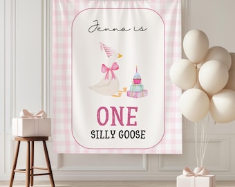 Custom One Silly Goose Birthday Banner, Pink/Blue One Silly Goose Backdrop, One Silly Goose Sign, Silly Goose Any age Decor Silly Goose Sign